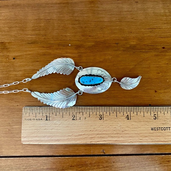 Native American Sterling Silver and Turquoise Feather Necklace - Picture 7 of 8